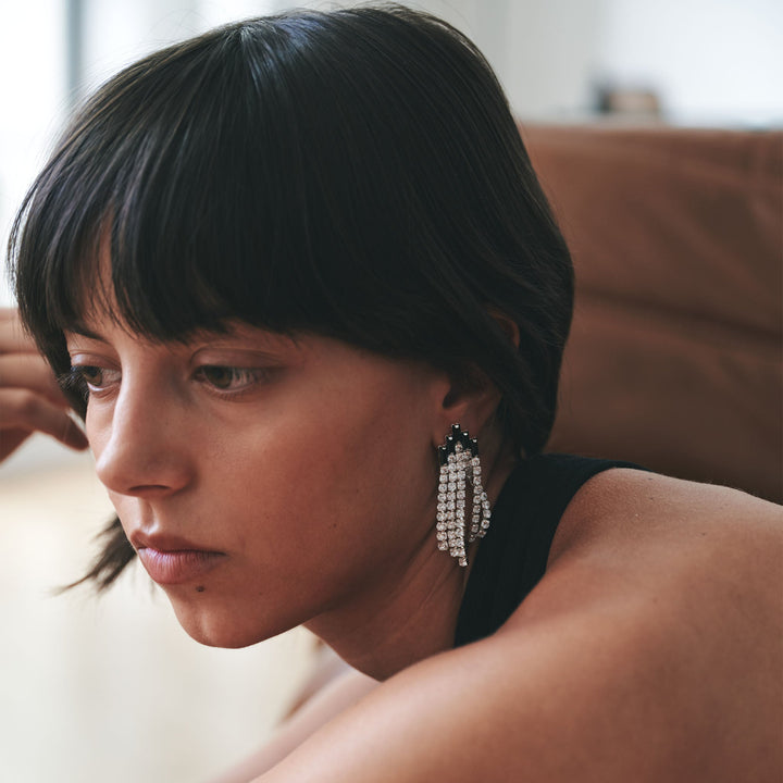 Black Deco Curtain Earrings
