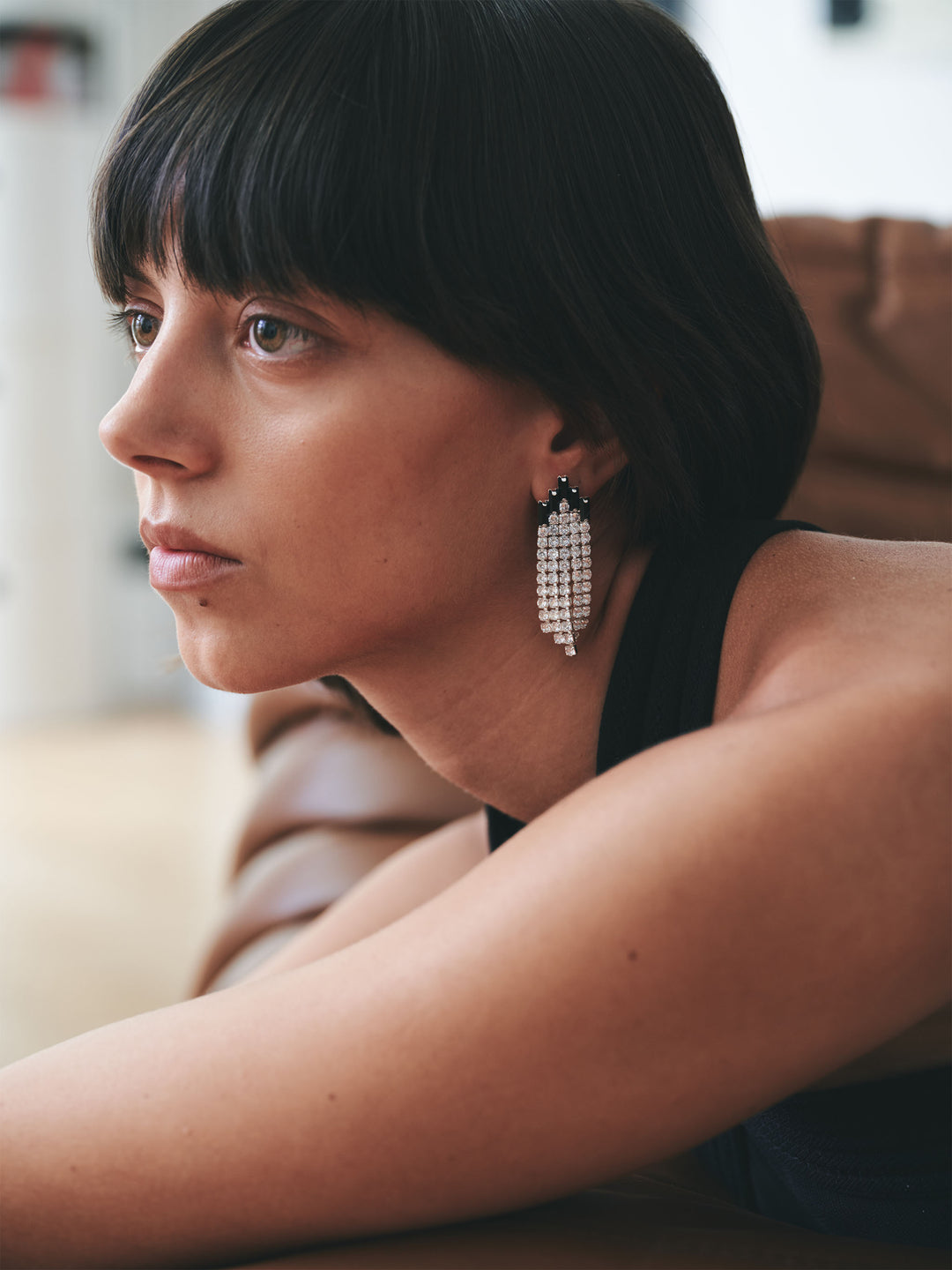 Black Deco Curtain Earrings