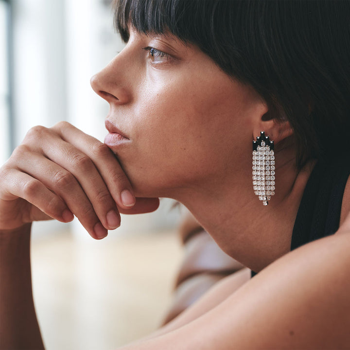 Black Deco Curtain Earrings
