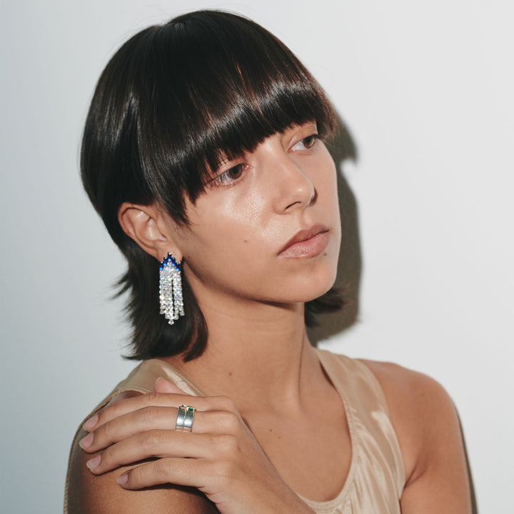 Blue Deco Curtain Earrings