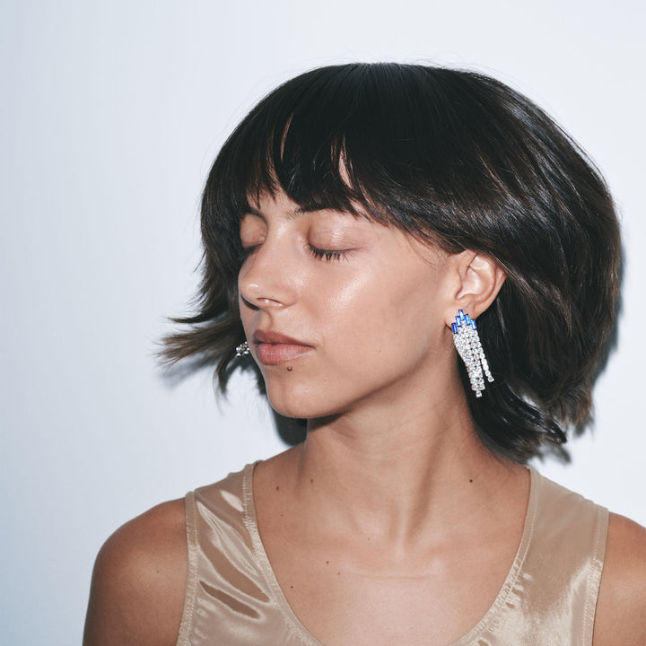 Blue Deco Curtain Earrings