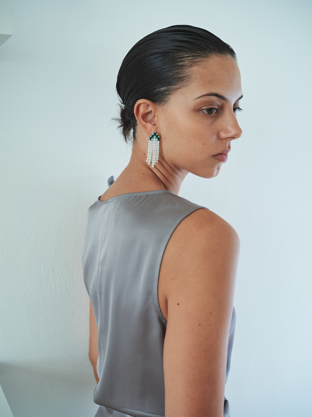 Green Deco Curtain Earrings