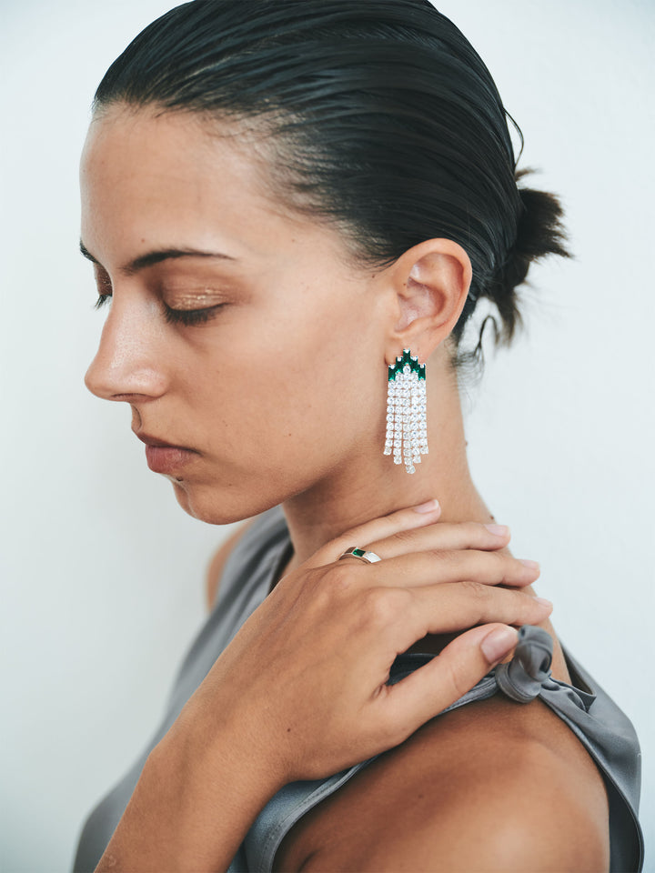 Green Deco Curtain Earrings
