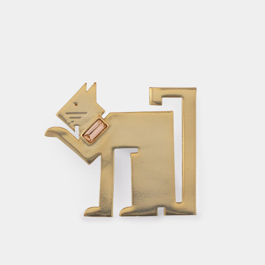 Gold Deco Cat Brooch