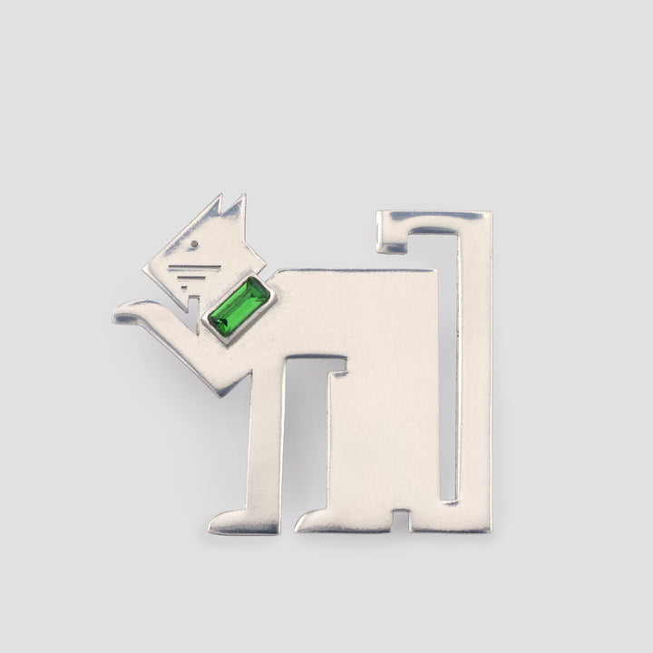 Silver Deco Cat Brooch