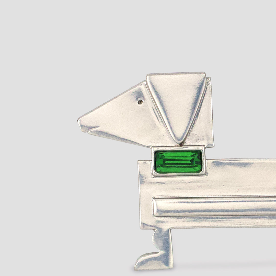 Silver Deco Dog Brooch