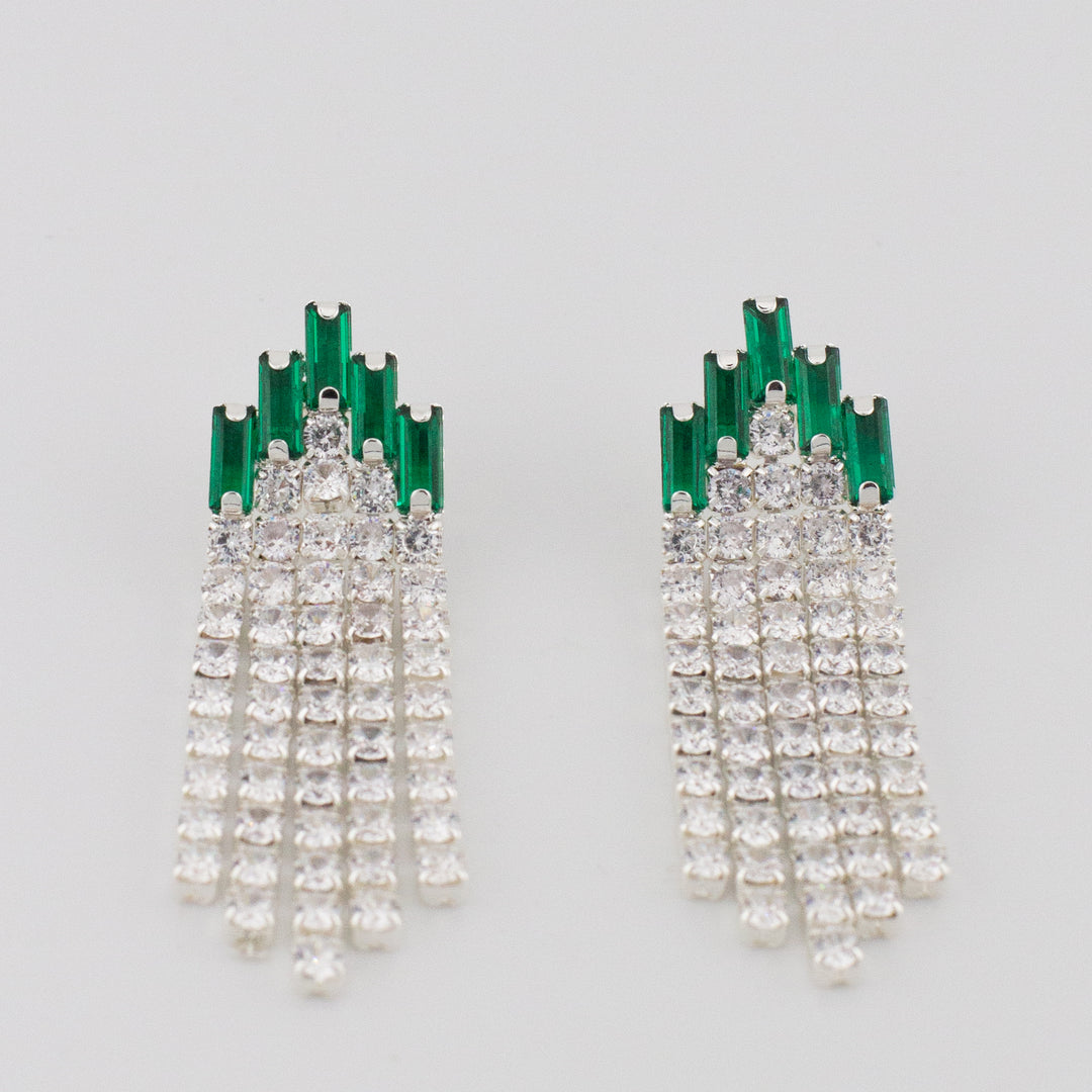 Green Deco Curtain Earrings